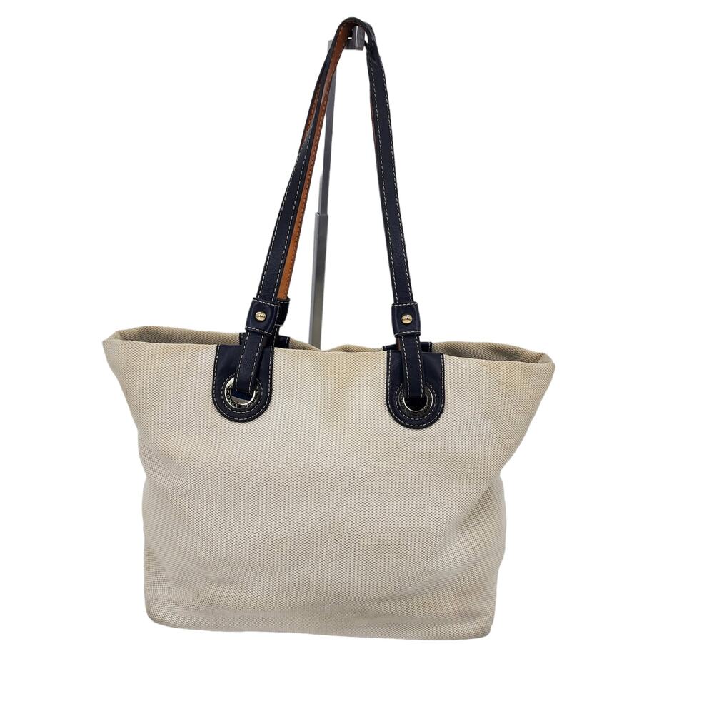 Dooney & Burke Cream Beach or Travel Large Canvas Bag with Leather Straps